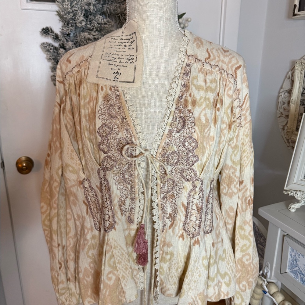 Free People Bomber Jacket in Cream and Pink - Picture 7 of 10